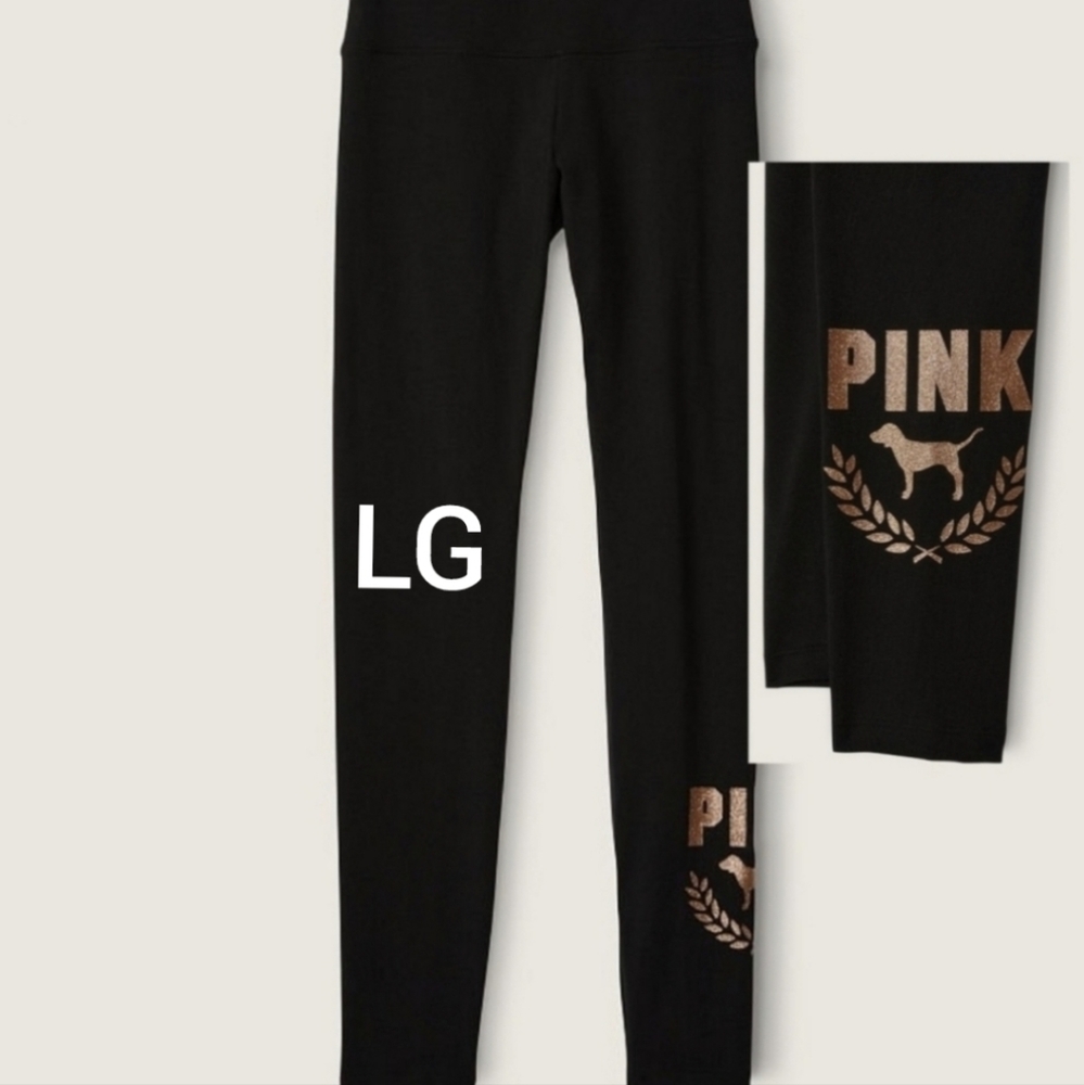 SZ LG VS PINK BLACK GLITTER SHINE LEGGINGS